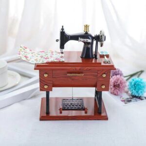 Vintage Sewing Machine Music Box – Retro Wind-Up Desk Decor