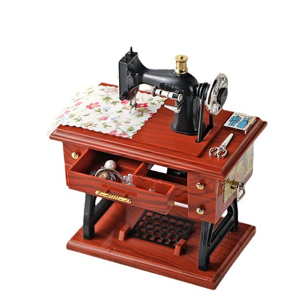 Vintage Sewing Machine Music Box – Retro Wind-Up Desk Decor - Image 3
