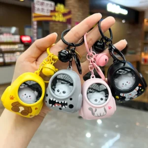 Cat Bag Key Ring (Cute 3D Cat Keychain with Light)